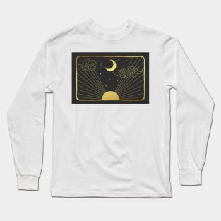 Gold and Black and Sun/ moon Illustration Long Sleeve T-Shirt